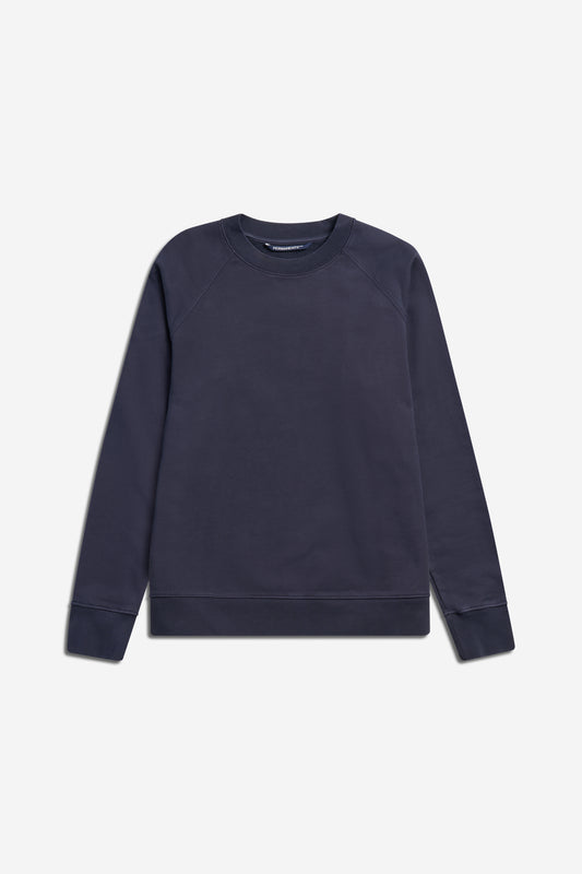Men's/Women's knit sweater, long-sleeved, 100% organic cotton, pre-washed, navy, with raglan sleeves.