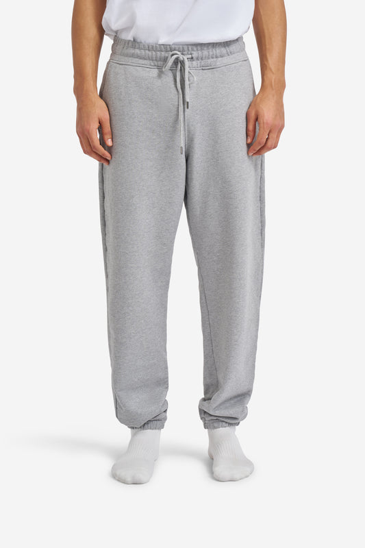 Men's pants, long-pants, organic cotton jersey, grey melange sweatpants with drawstring and elastic waistband.