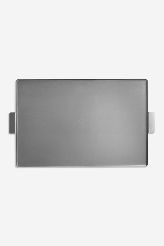 Accessories tray, large, uncoated aluminium, rectangular, with integrated handles.