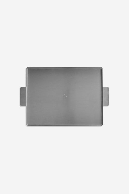 Accessories tray, rectangular, uncoated aluminium, with two small handles, 34x26cm.