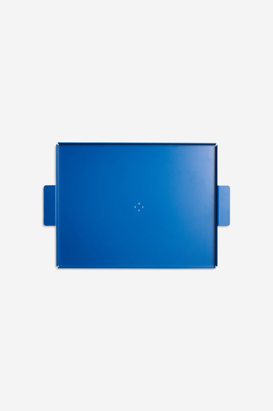 Accessories tray, aluminum, gentian blue, 34x26cm, with side handles.