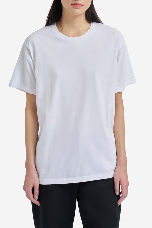 Women's jersey short-sleeved shirt, 100% organic cotton, pre-washed, white.