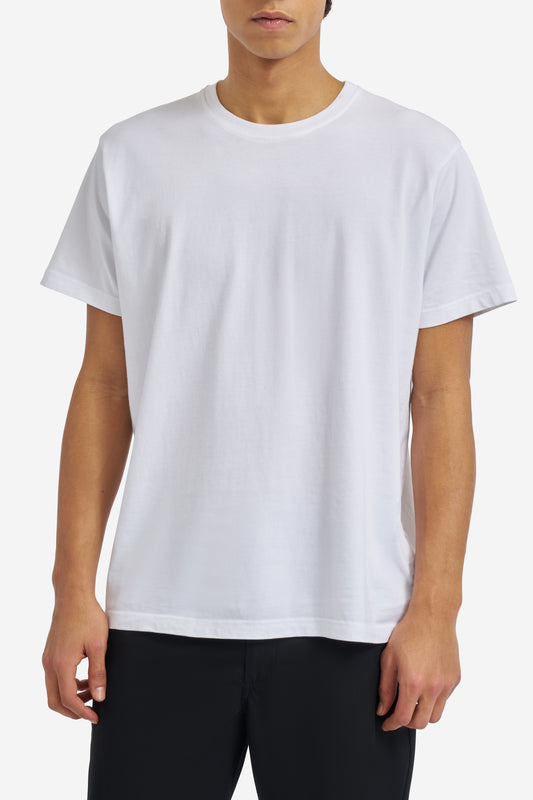 Men's jersey short-sleeved shirt, 100% organic cotton, pre-washed, white.