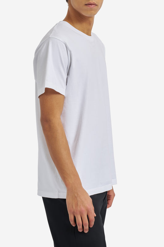 Men's jersey short-sleeved shirt, 100% organic cotton, pre-washed, white.