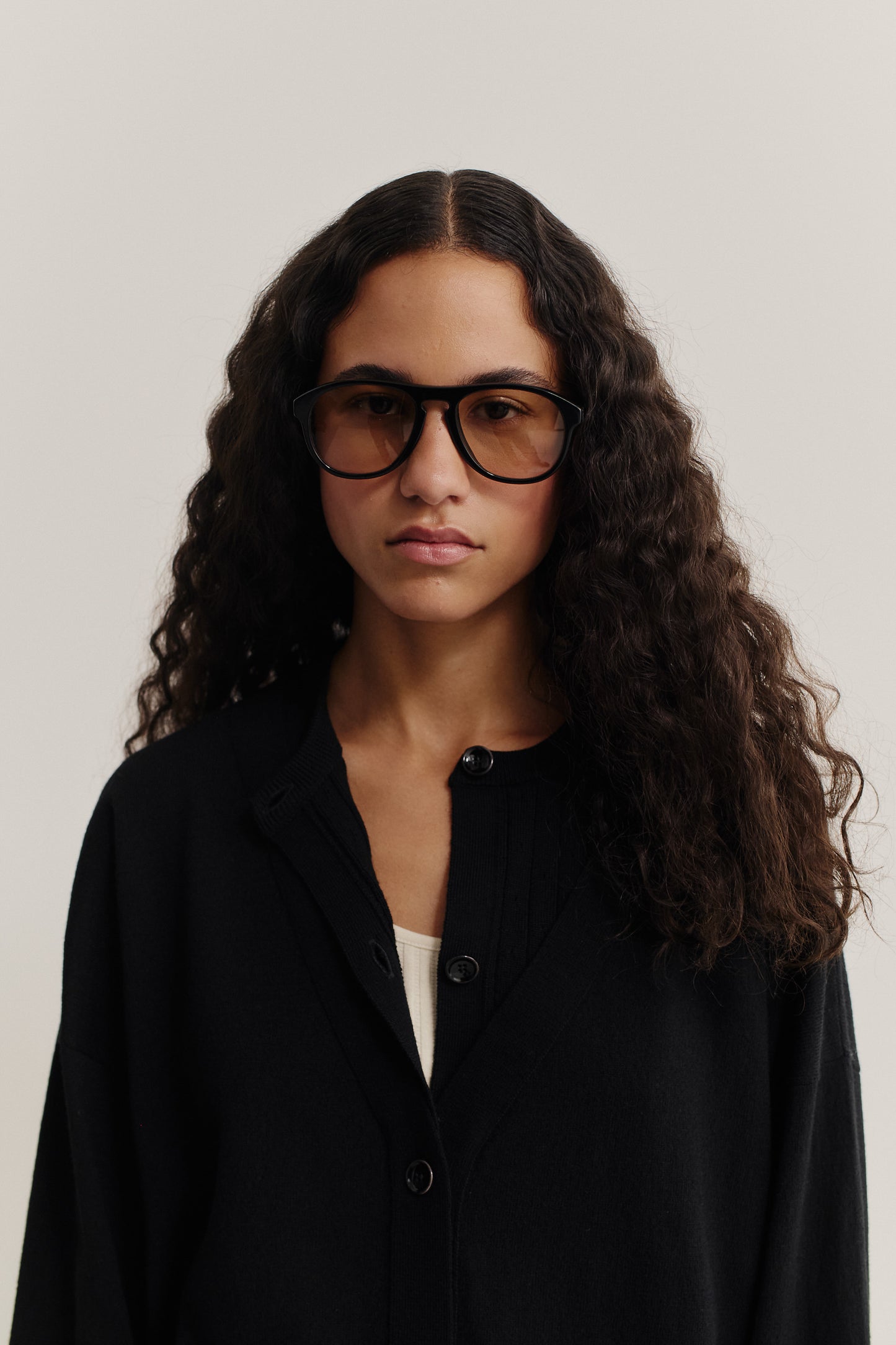 Women's accessories, Bogota aviator sunglasses, black acetate frame, brown tinted Carl Zeiss lenses.