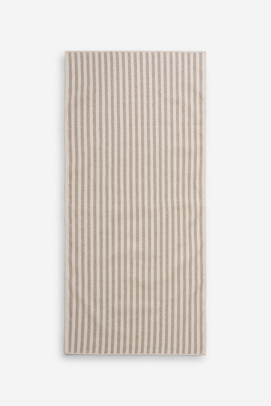 Linen towel, wide flax stripe, 68% linen 32% cotton, folded.