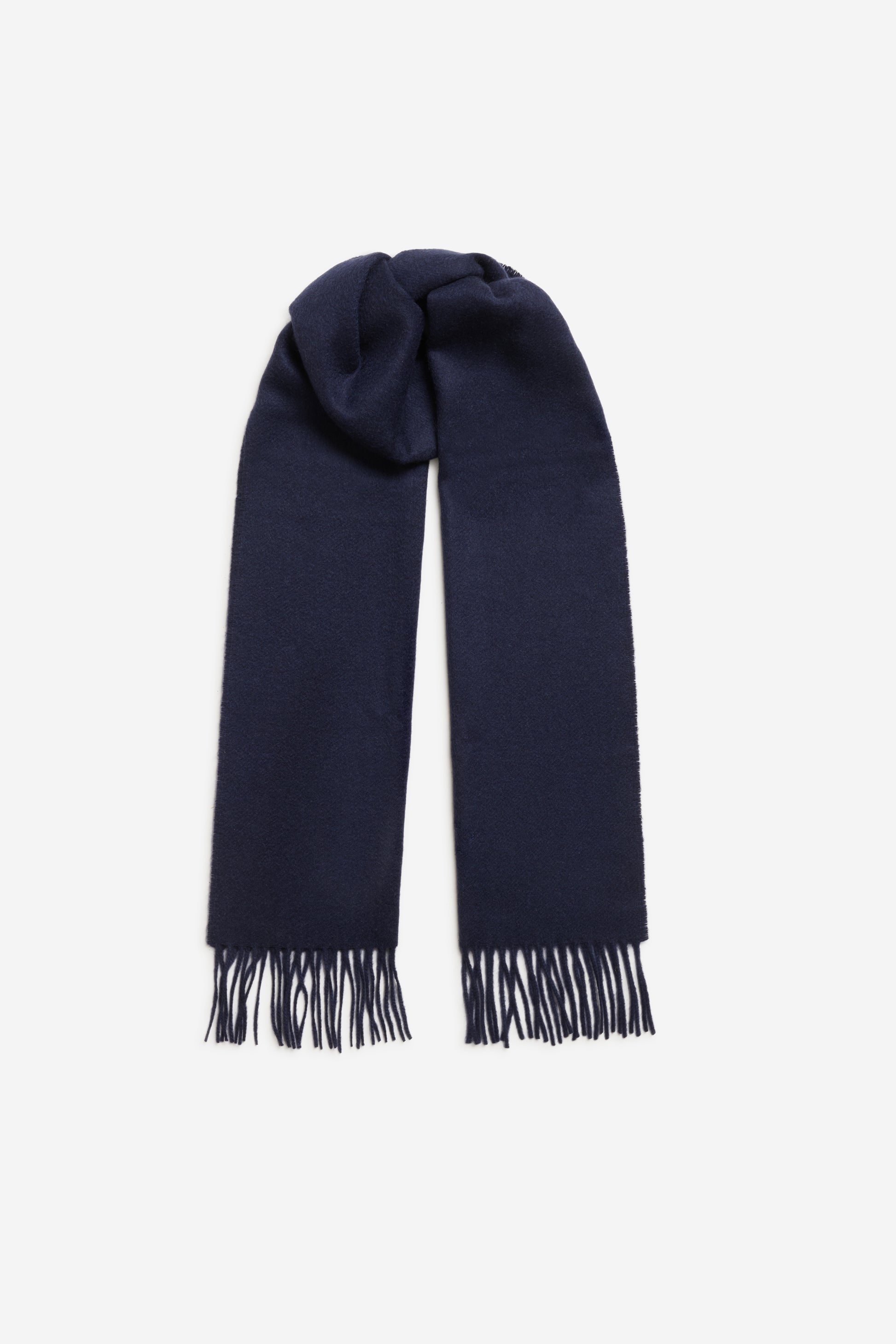 Unisex accessories scarf, 100% cashmere, navy, with fringe ends.