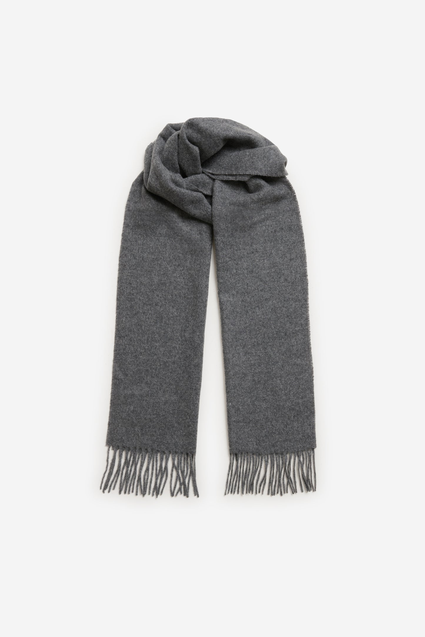 Unisex accessories scarf, 100% cashmere, grey melange, with fringe ends.