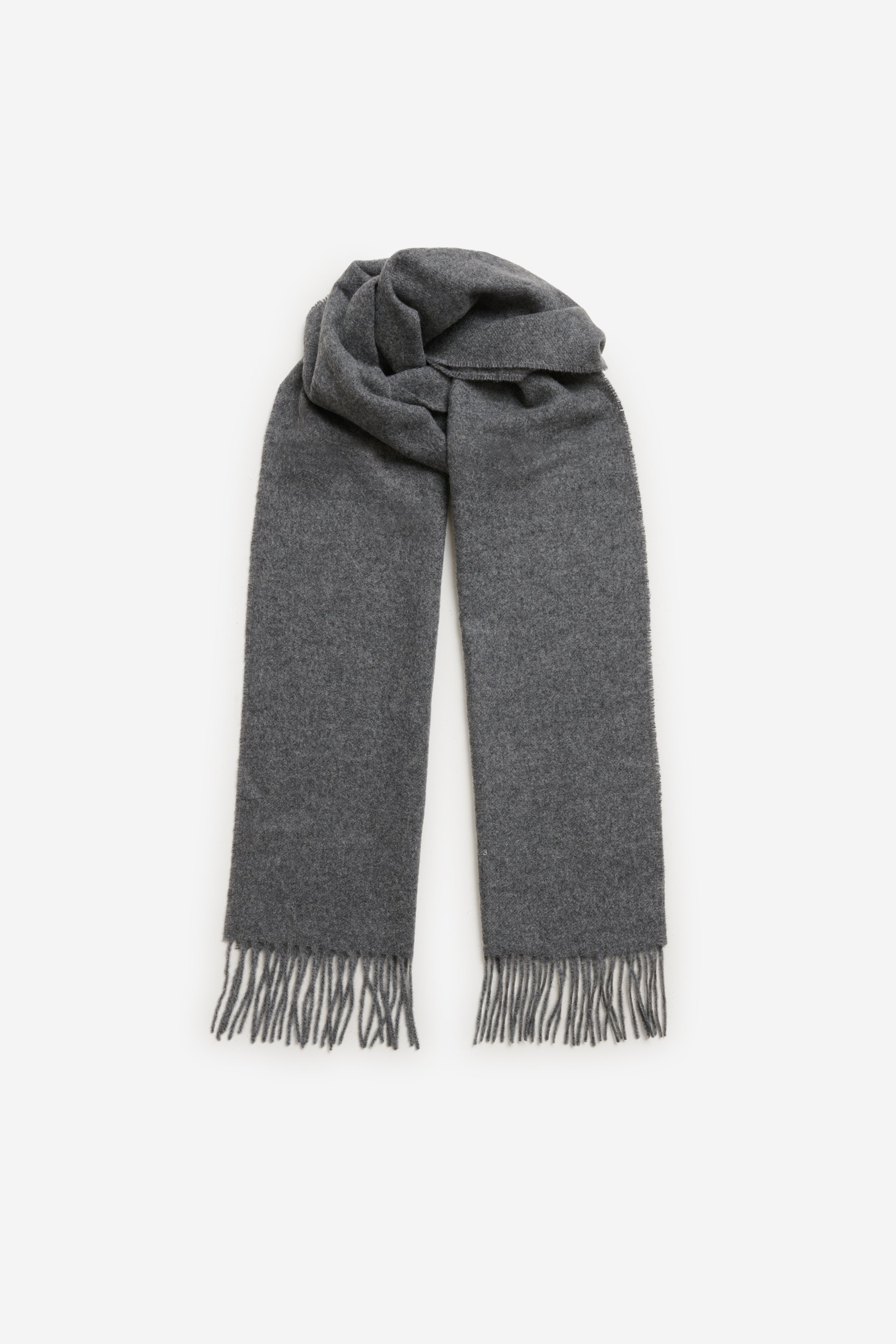 Unisex accessories scarf, 100% cashmere, grey melange, with fringe ends.