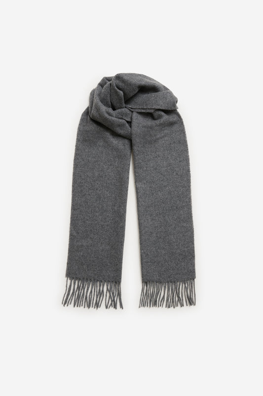 Unisex accessories scarf, 100% cashmere, grey melange, with fringe ends.