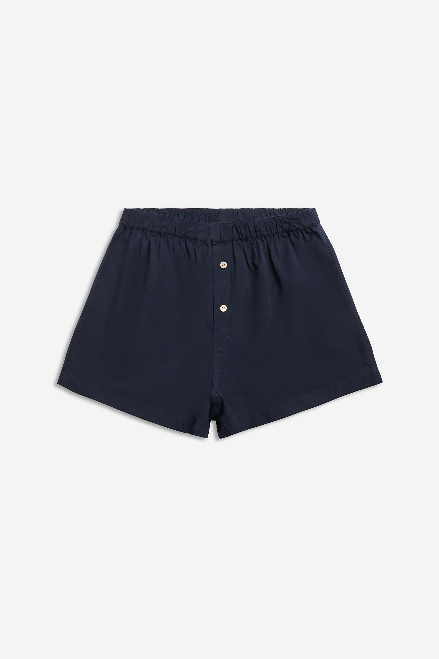 Men's jersey shorts, organic cotton, navy, with button fly.