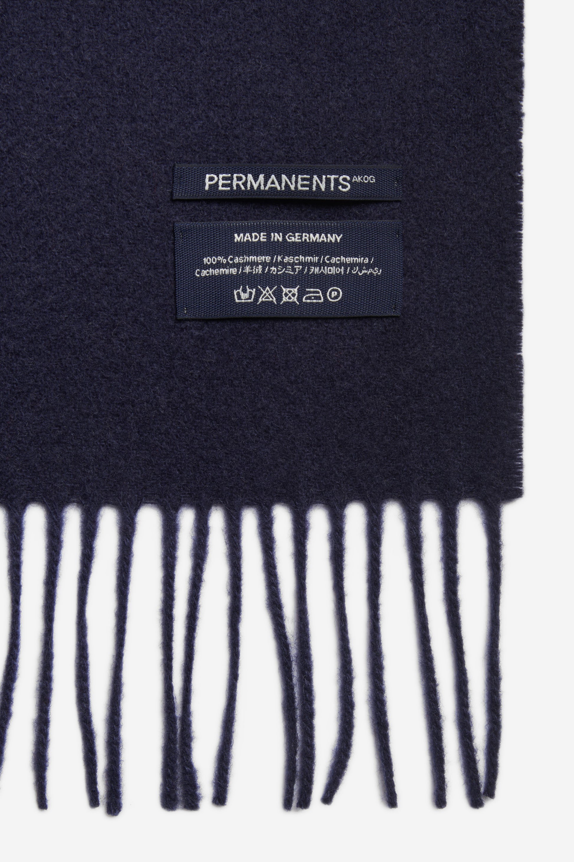 Unisex accessories scarf 100% cashmere navy, handmade in Germany, with fringe detail.