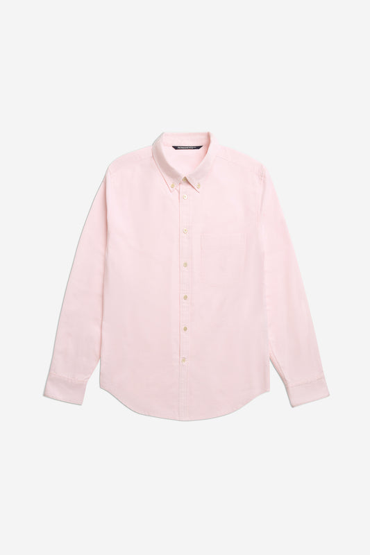 Men's long-sleeved shirt, organic cotton, rose, with button cuffs, pocket, and pearl buttons.