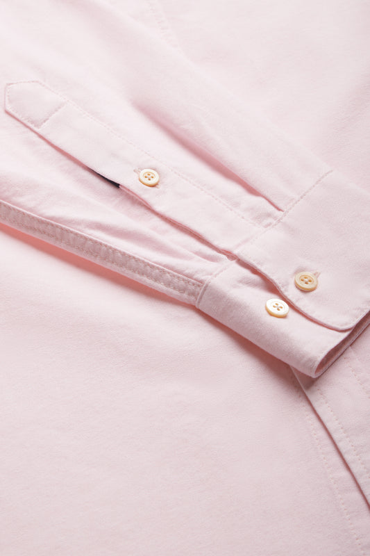 Men's long-sleeved shirt, organic cotton, rose, with button cuffs and pearl buttons.