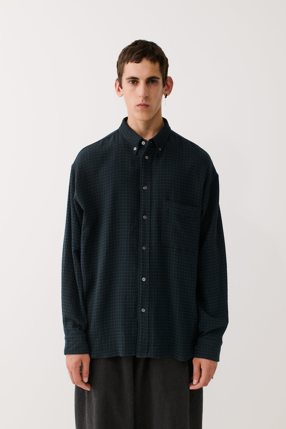 Banita Button Down Shirt Navy Green Check