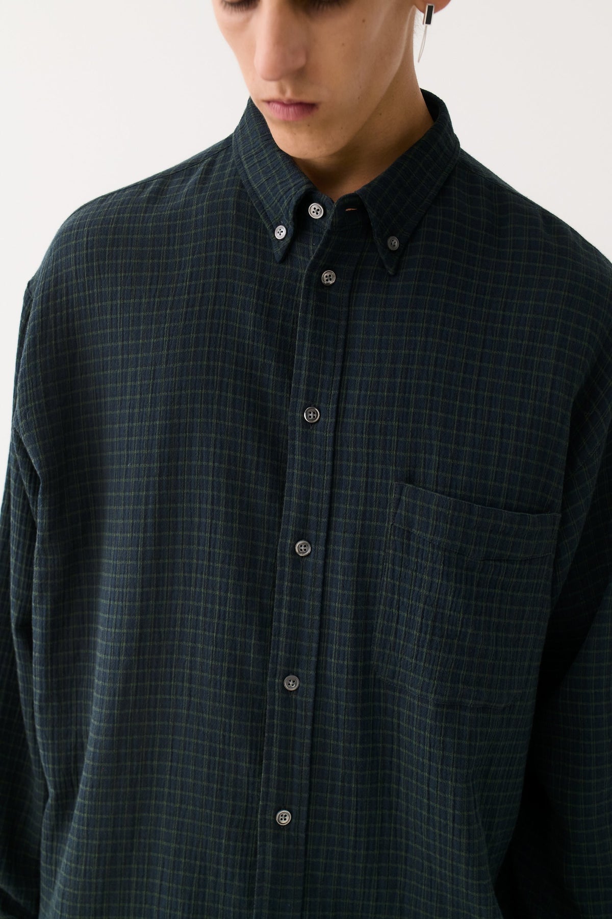 Banita Button Down Shirt Navy Green Check
