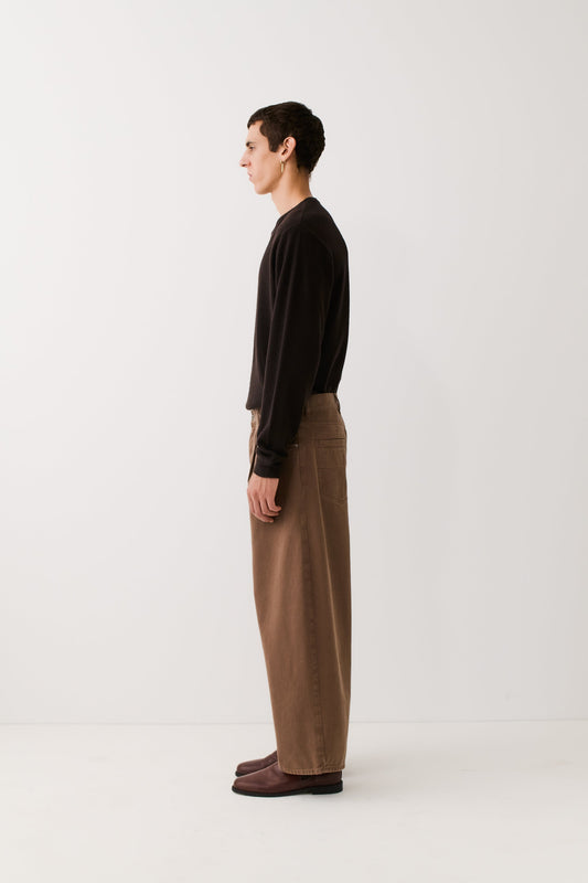 Duma Pleated Denim Washed Brown Twill
