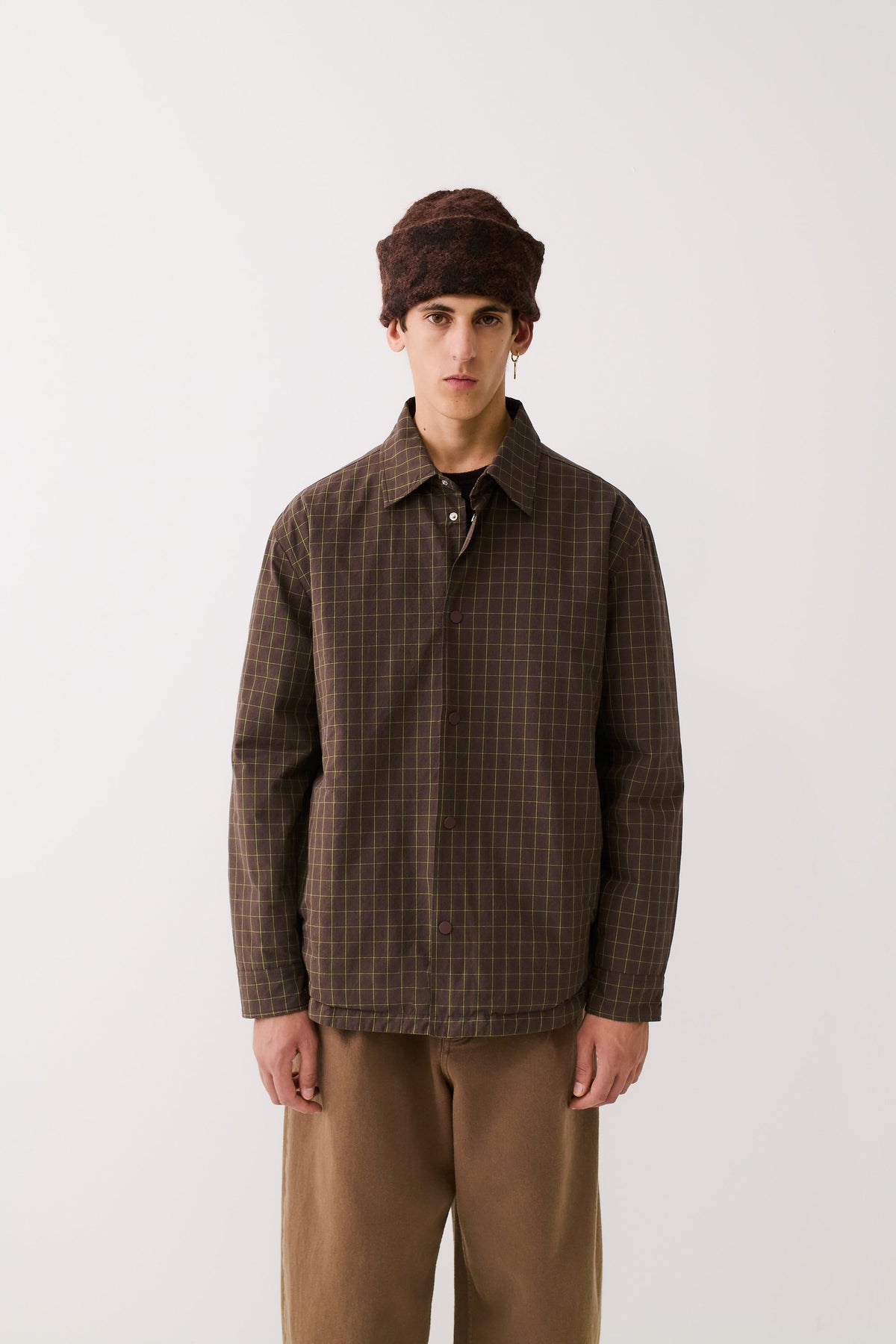 Olkay Quilted Overshirt Olive Burgundy Check