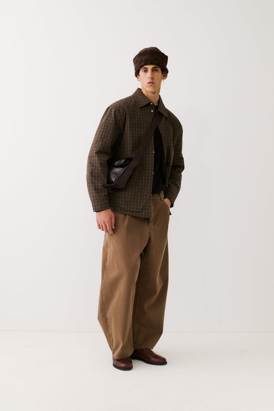 Olkay Quilted Overshirt Olive Burgundy Check