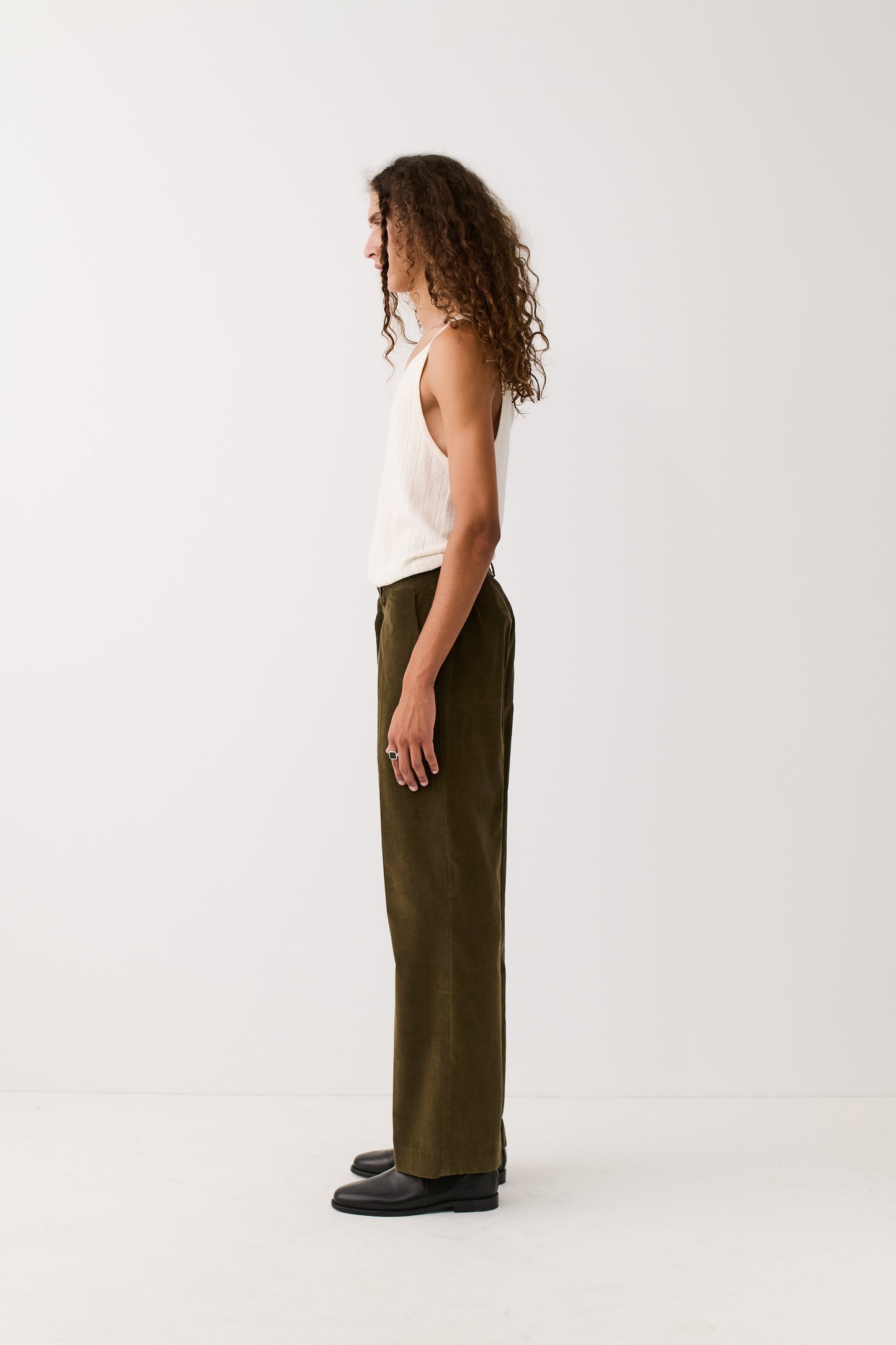 Tailored Wide Trousers Olive Haze Corduroy