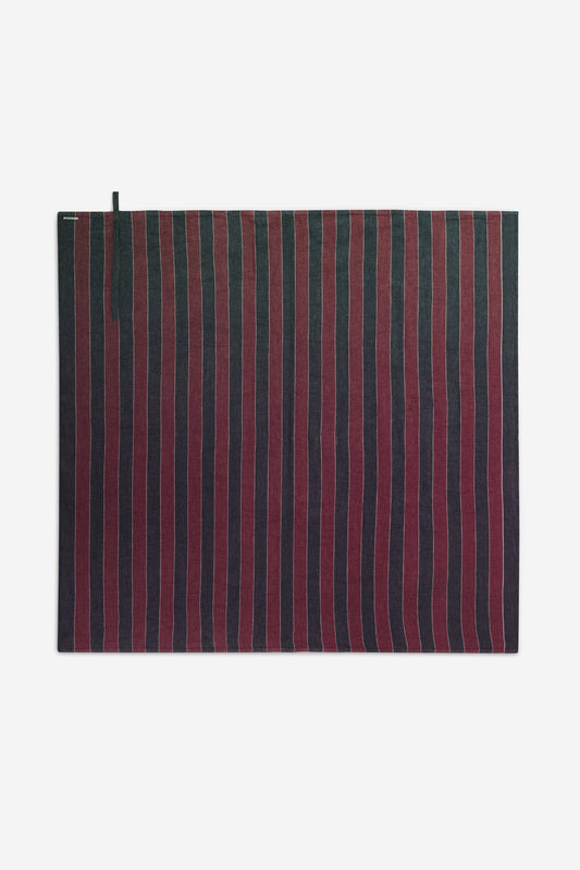 Accessories beach towel, linen-cotton mix, red and navy vertical stripe, 200x200cm, with integrated ties.