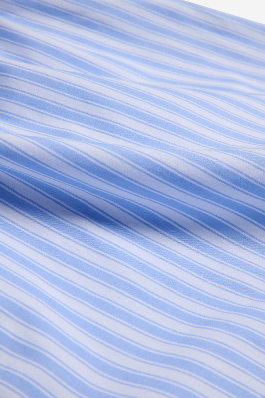 Men's jersey boxershorts, 100% organic cotton, blue and white striped.