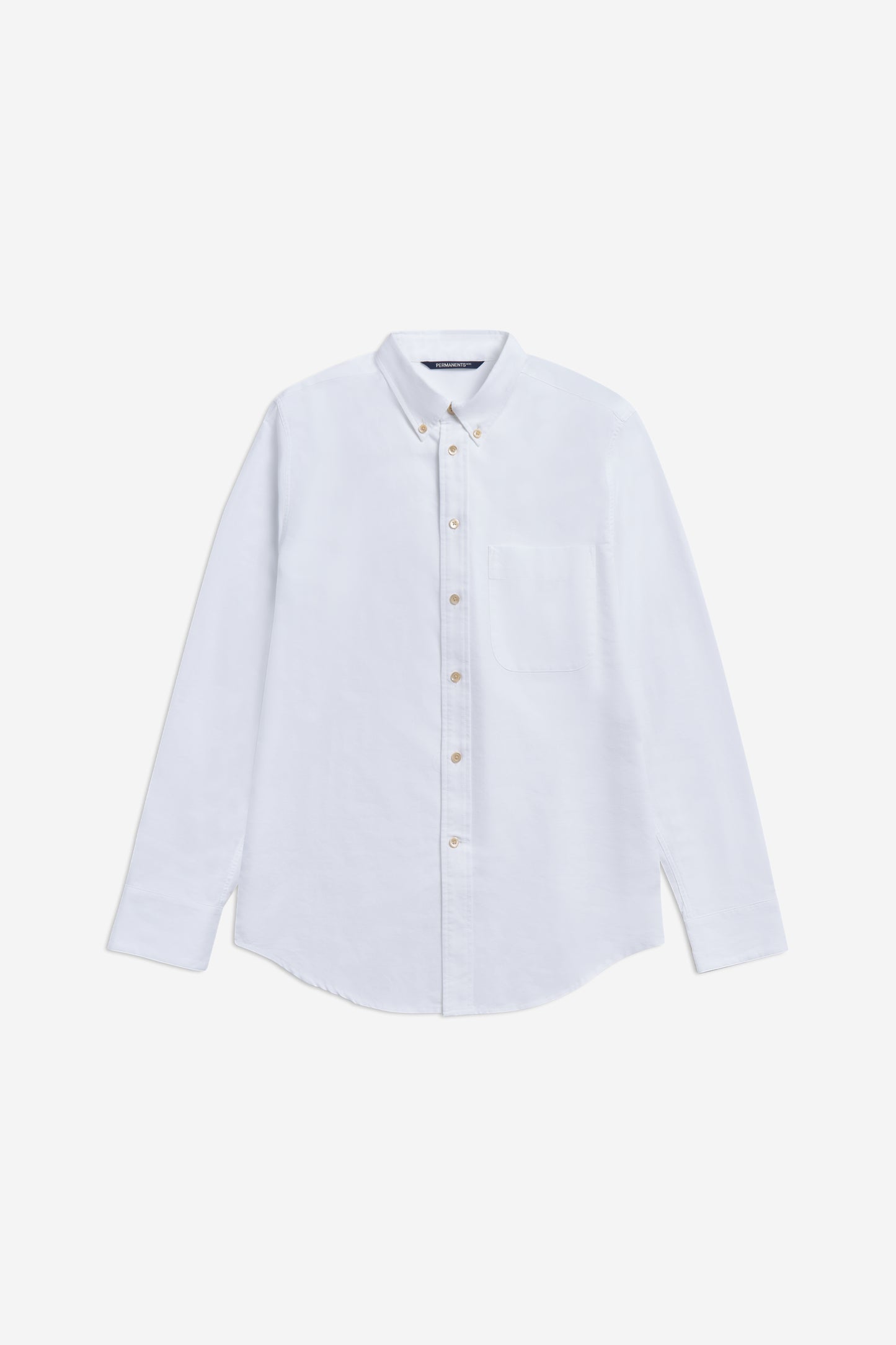 Men's long-sleeved shirt, 100% organic cotton, white, with button cuffs, pocket detail, and pearl buttons.