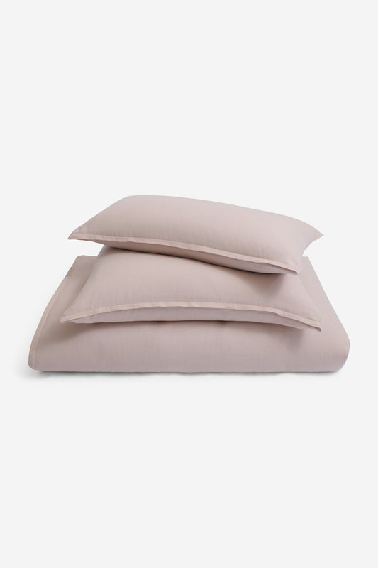 Home textiles duvet cover and pillowcase set, 100% organic cotton, apple blossom, folded.