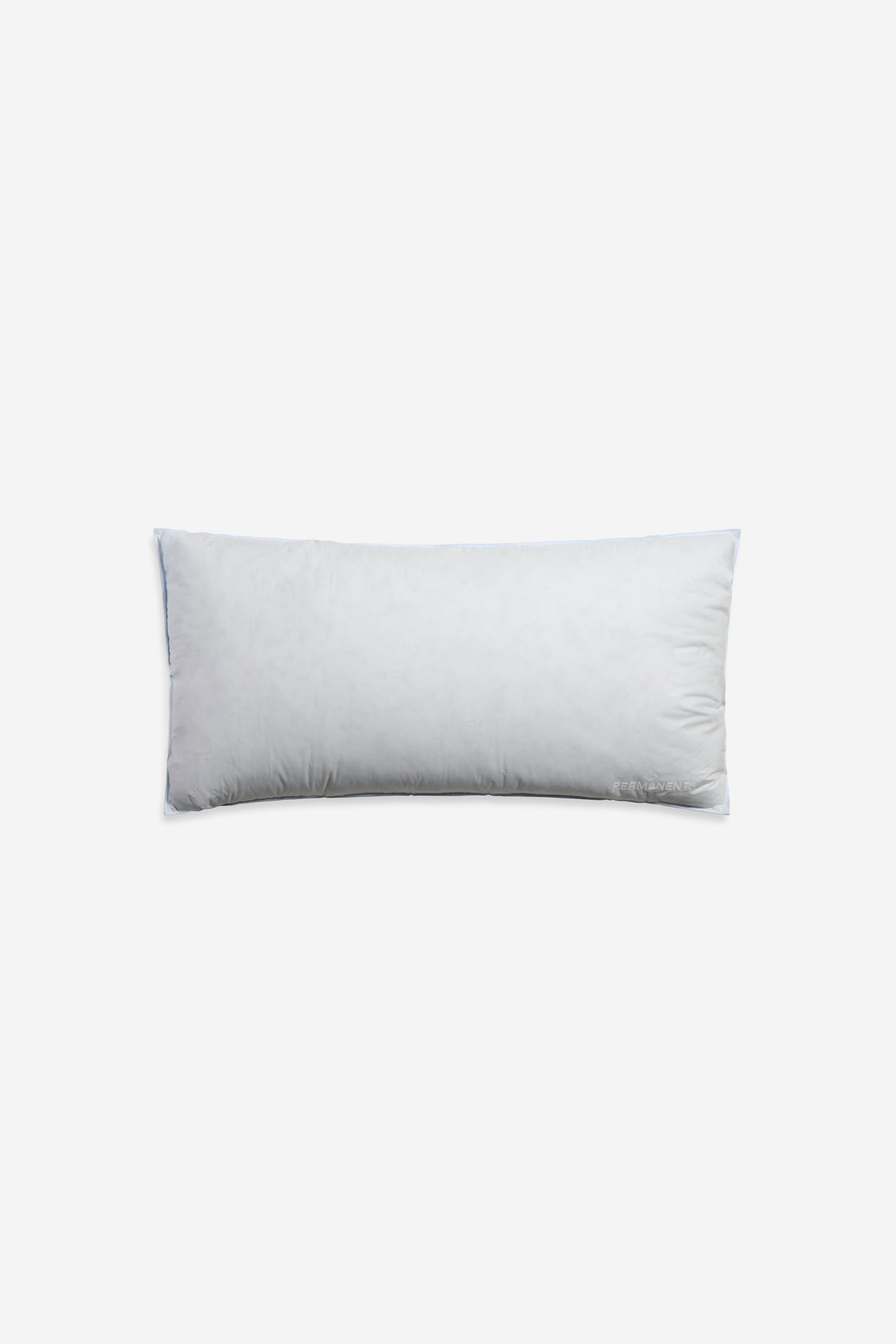 White rectangular eiderdown pillow with a light blue trim, featuring the "PERMANENTS" logo.