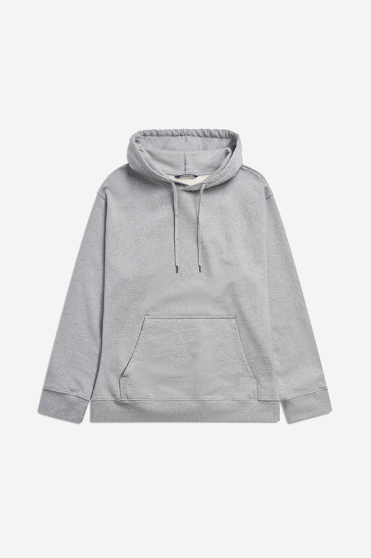 Unisex jersey hoodie, 100% organic cotton, pre-washed, grey melange, with adjustable hood and kangaroo pocket.