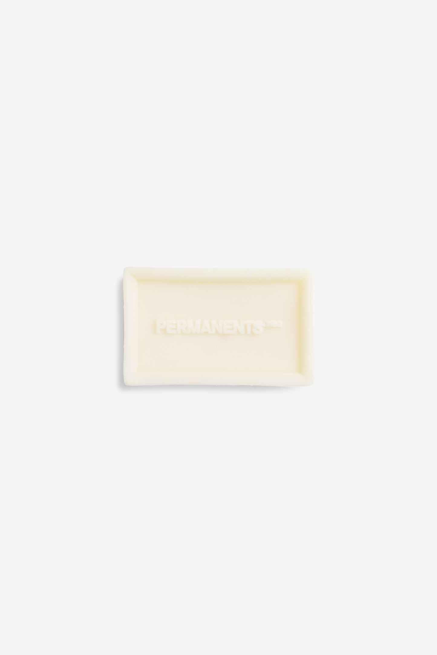 Accessories, soap bar, organic ingredients, off-white, rectangular, "PERMANENTS" embossed.