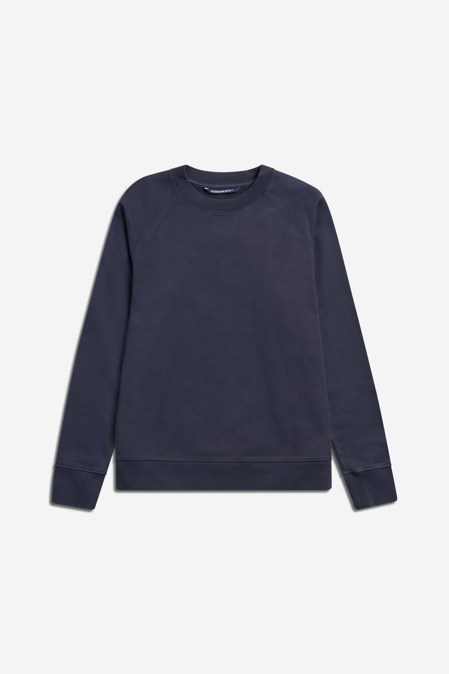 Men's/Women's knit sweater, long-sleeved, 100% organic cotton, pre-washed, navy, with raglan sleeves.