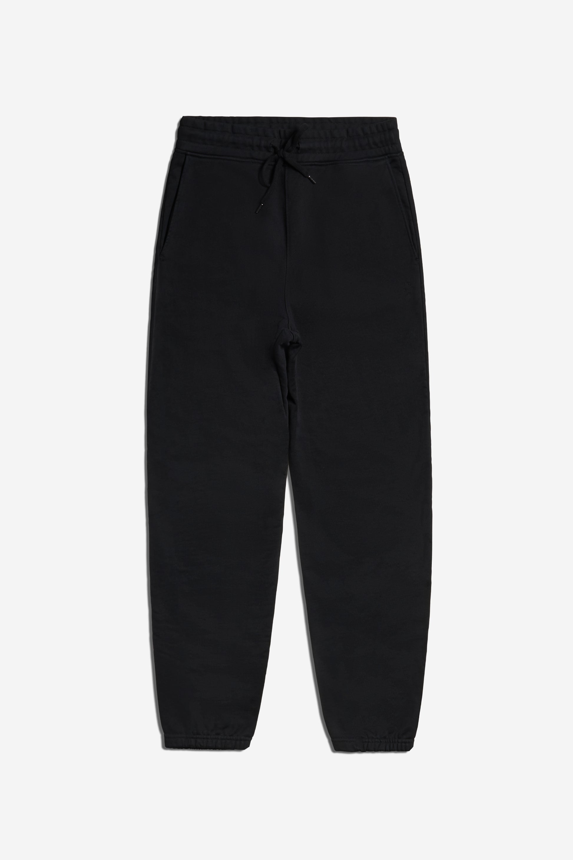 Unisex long-pants, heavy jersey organic cotton, black sweatpants with drawstring and embroidered logo.