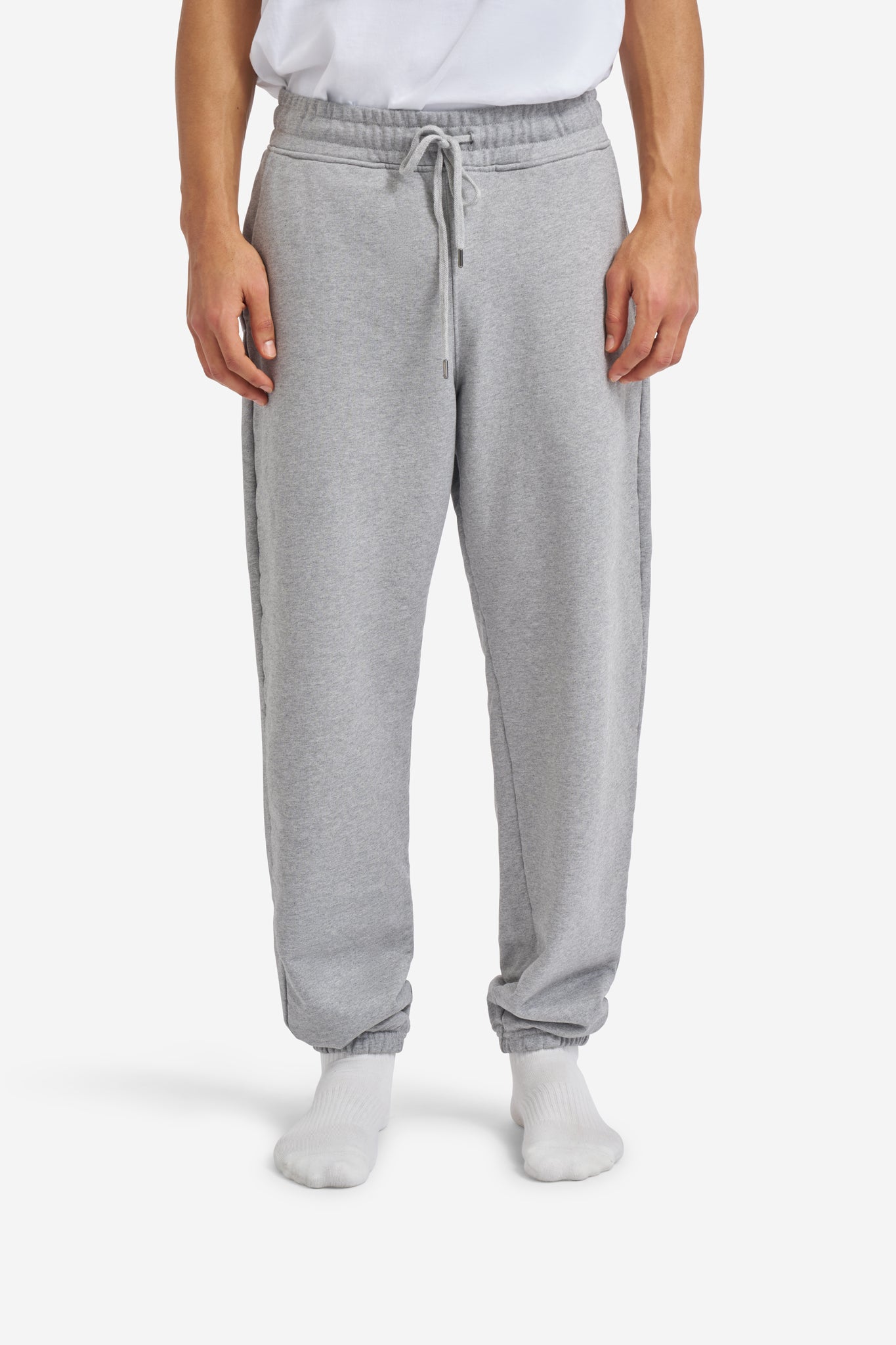 Men's pants, long-pants, organic cotton jersey, grey melange sweatpants with drawstring and elastic waistband.