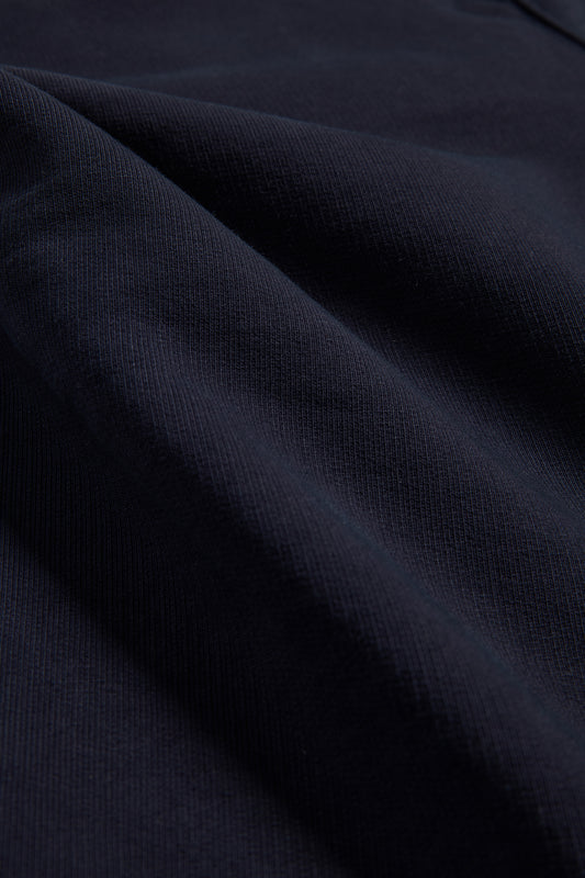 Men's/Women's pants, long-pants, organic cotton jersey, navy, with visible fabric texture.