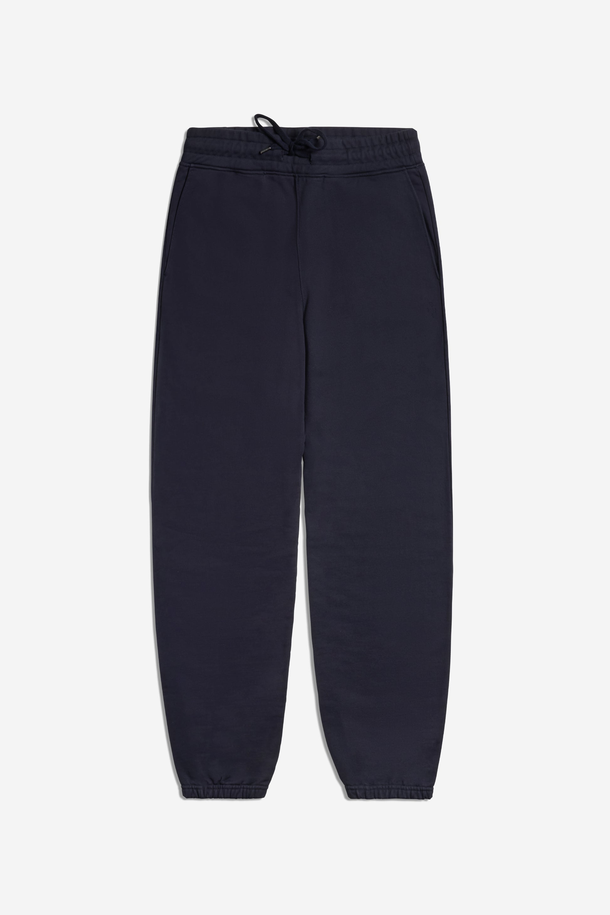 Men's/Women's jersey long-pants, 100% organic cotton, navy, with drawstring waist and embroidered logo.