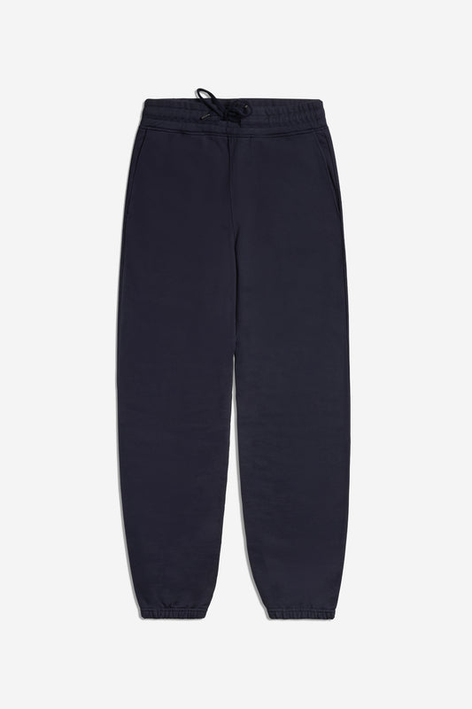 Men's/Women's jersey long-pants, 100% organic cotton, navy, with drawstring waist and embroidered logo.