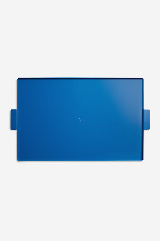 Accessories tray, aluminium, coated, gentian blue, 53x34cm, with subtle handles.