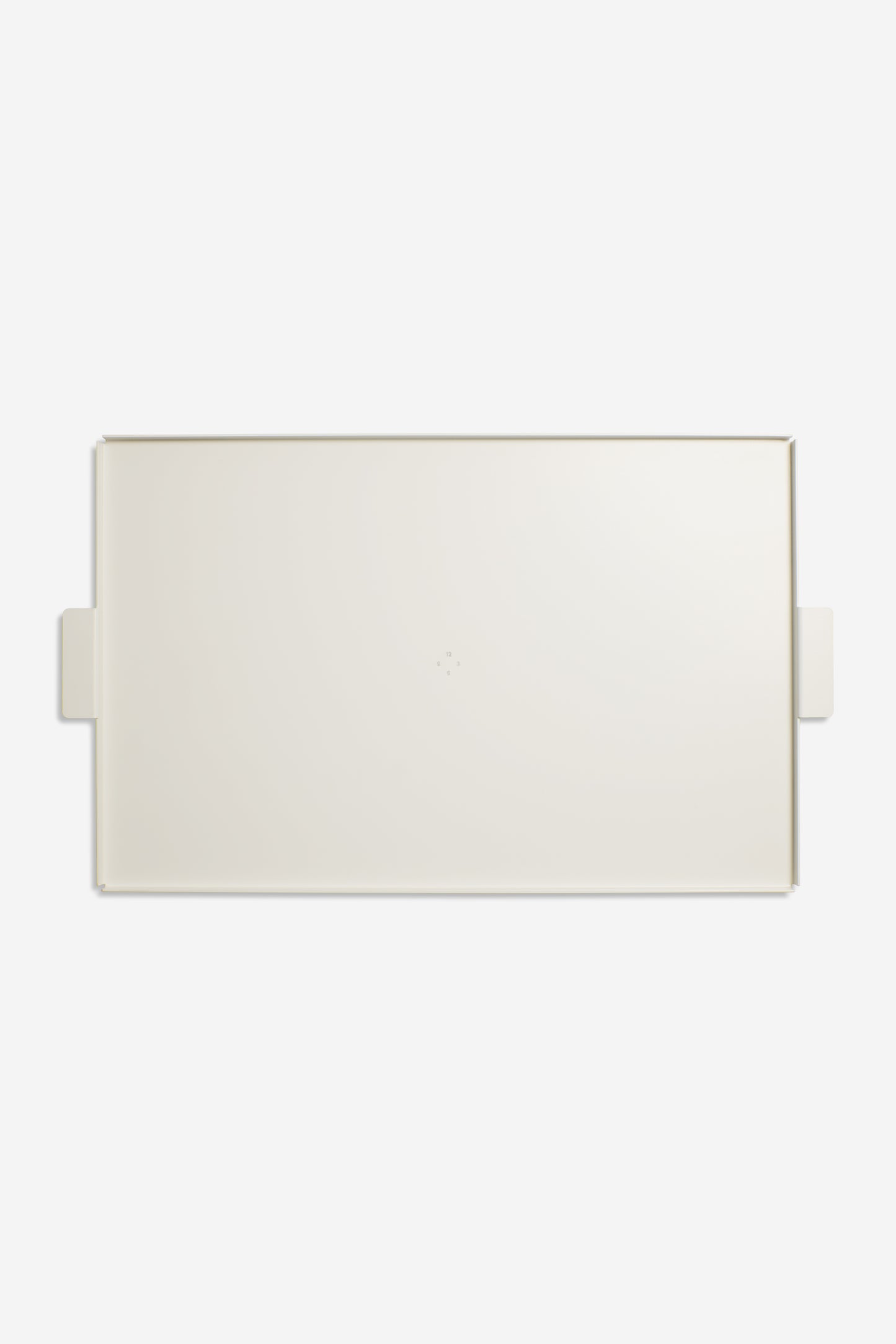 Accessories tray, large, white coated aluminum, 53x34cm, with subtle side handles.