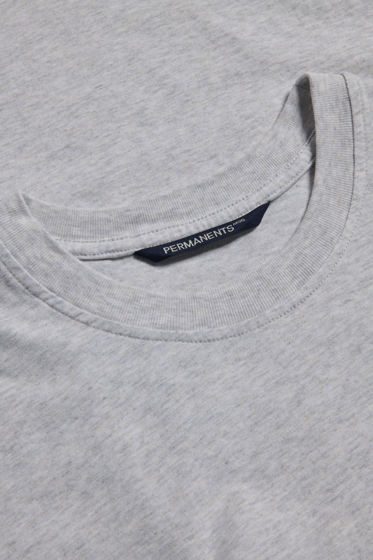 Men's/Women's jersey short-sleeved shirt, 100% organic cotton, pre-washed, heather grey, with "PERMANENTS" neck label.