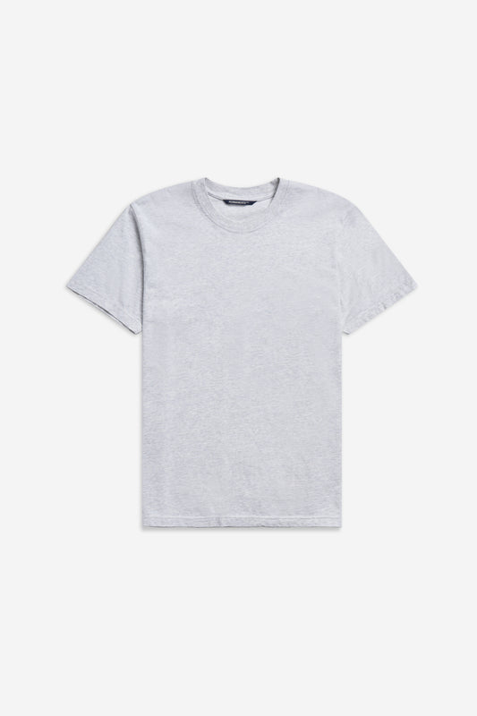Men's jersey short-sleeved shirt, 100% organic cotton, pre-washed heather grey, classic round neckline, regular fit.