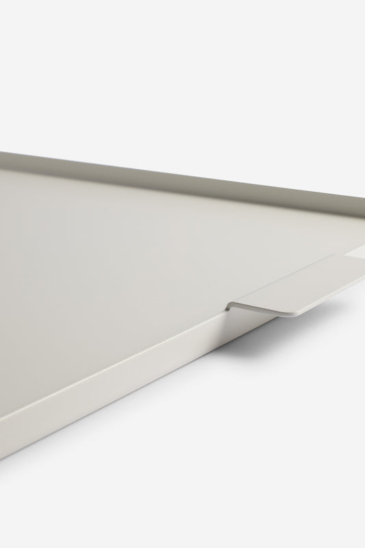 Accessories tray, white coated aluminum, 53x34cm, with integrated handle.
