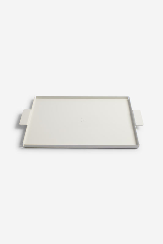 Accessories tray, small, white coated aluminum, 34x26cm, with side handles.