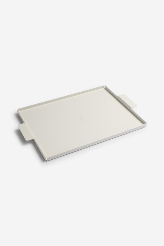 Accessories tray, white coated aluminum, 34x26cm, with integrated handles.