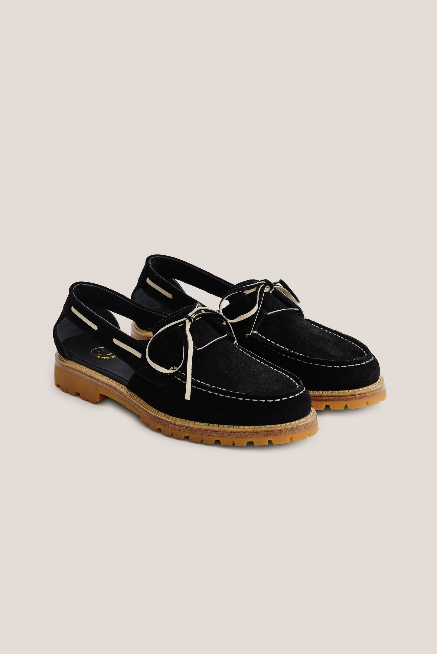 Men's accessories boat sandal, black Italian vegetal cowhide, slingback design, lug sole.