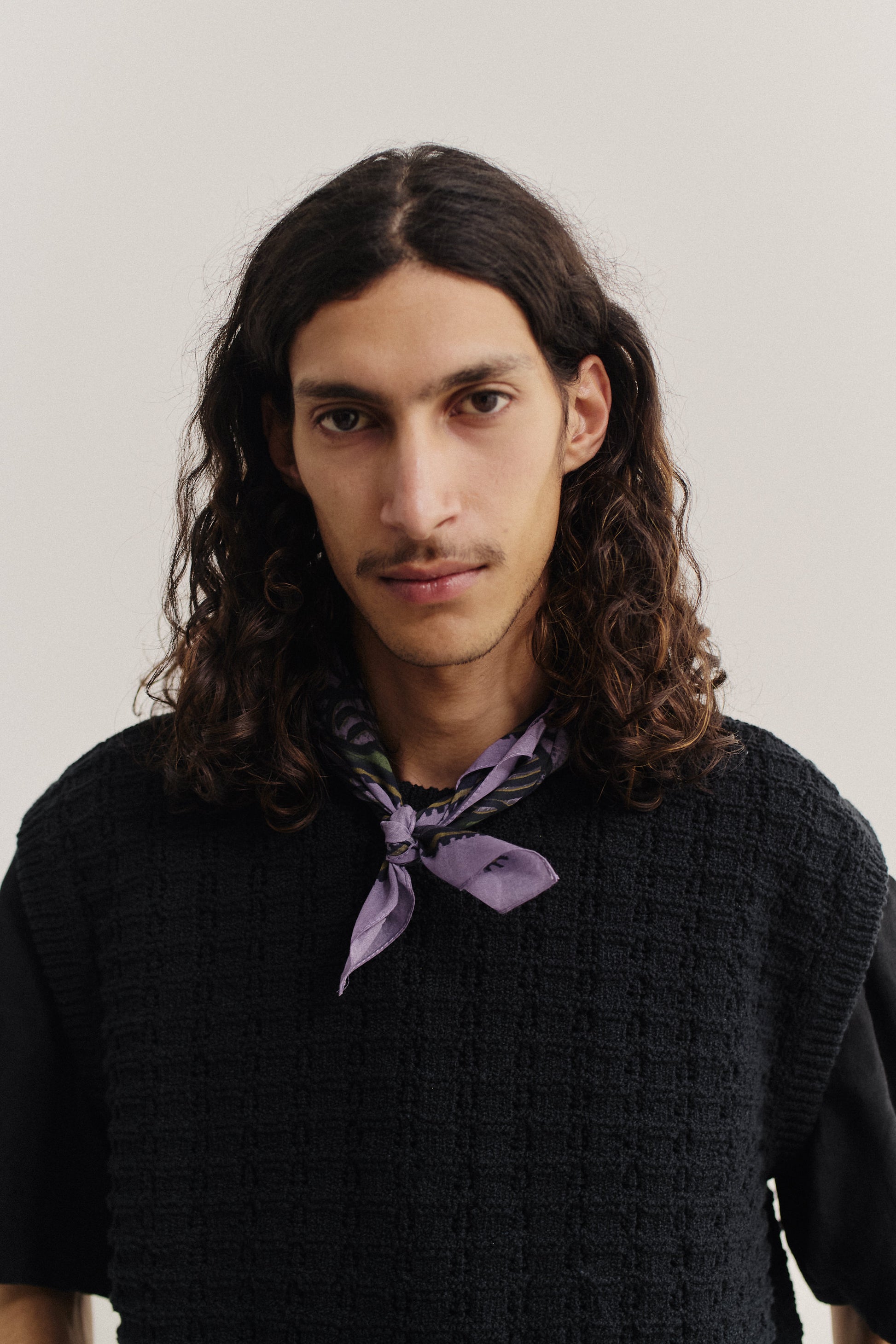 Men's accessories cotton bandana with African wildlife print, purple and green.
