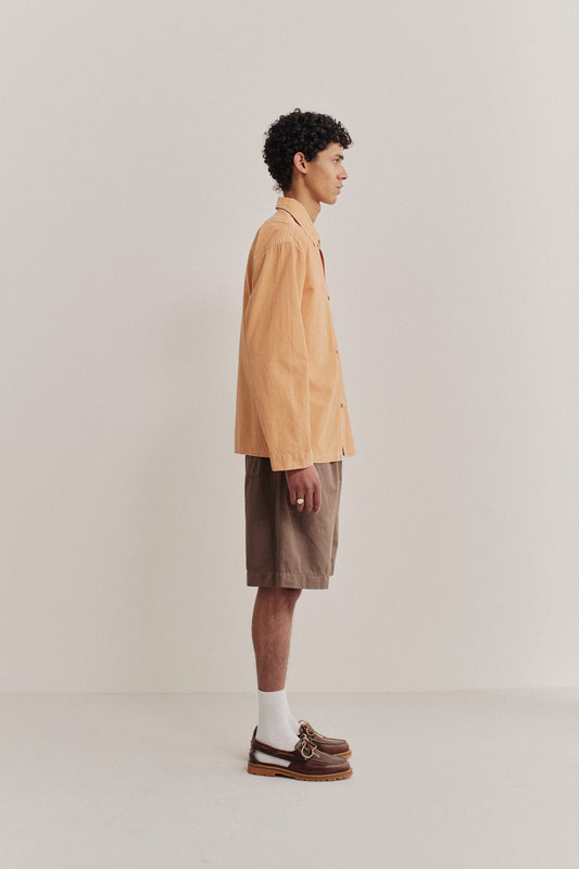Men's long-sleeved shirt, oversized, 100% cotton light corduroy, garment washed, peach.