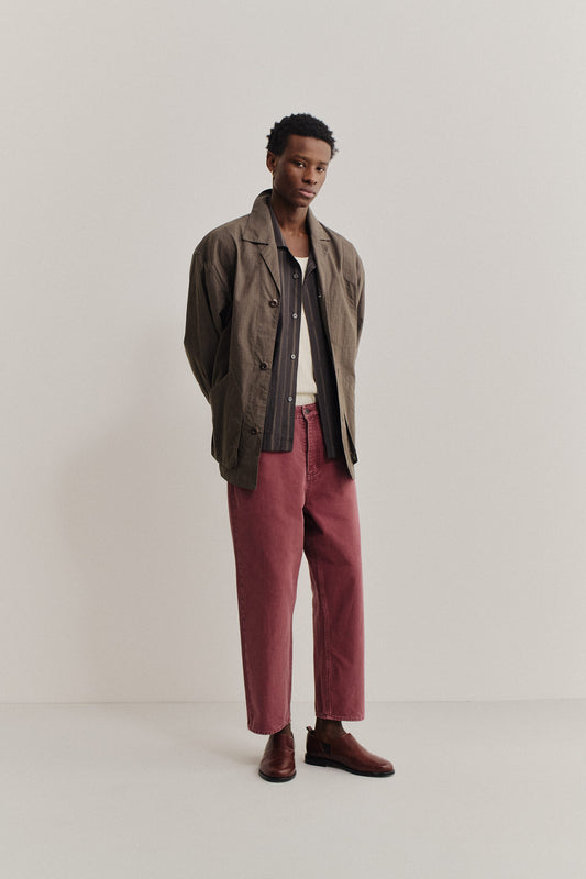 Men's long-pants, organic cotton, stone washed, red Terek Jeans.