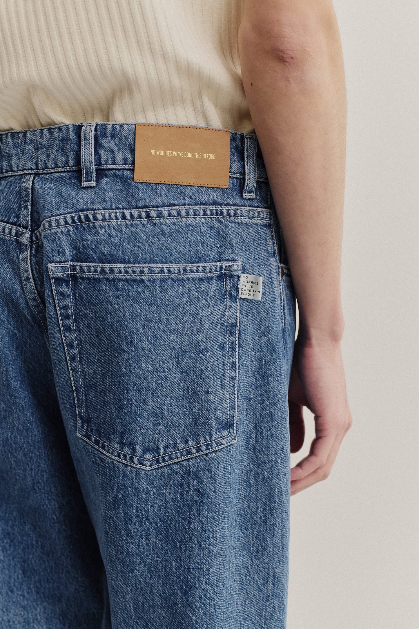 Men's pants, long-pants, cotton mix denim, stone washed, blue.