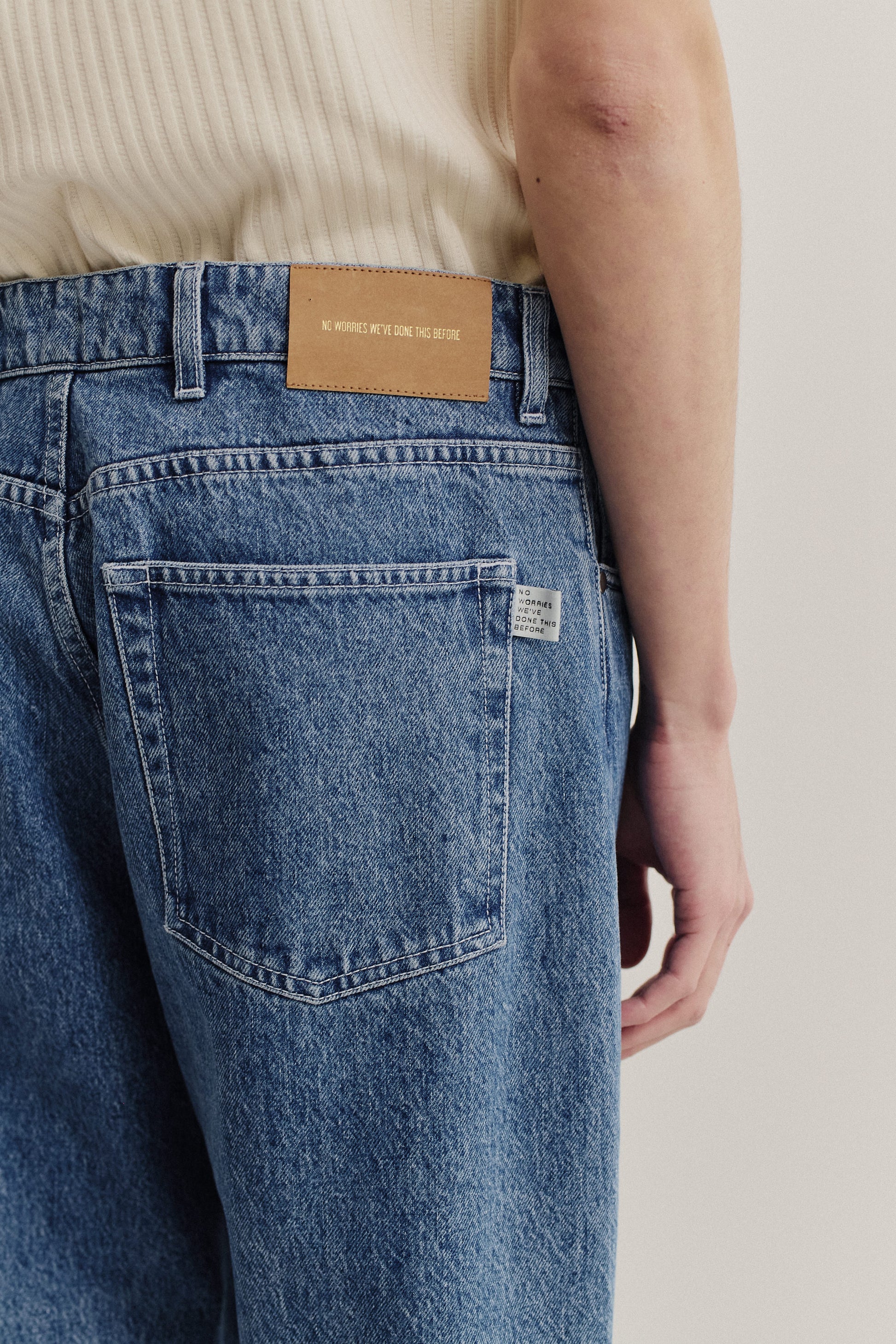 Men's pants, long-pants, cotton mix denim, stone washed, blue.